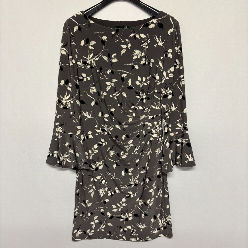 NWT Lauren Ralph Lauren Bell Cuff Ruched Sheath Dress Size 12 Floral C138 -30